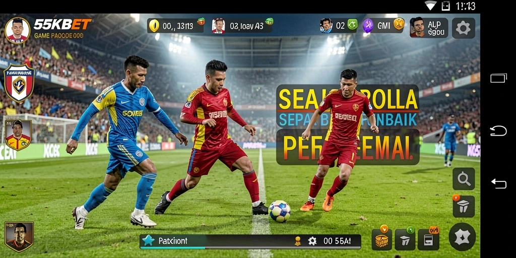 Screenshot 55KBET menampilkan aksi pertandingan sepak bola yang mendebarkan.