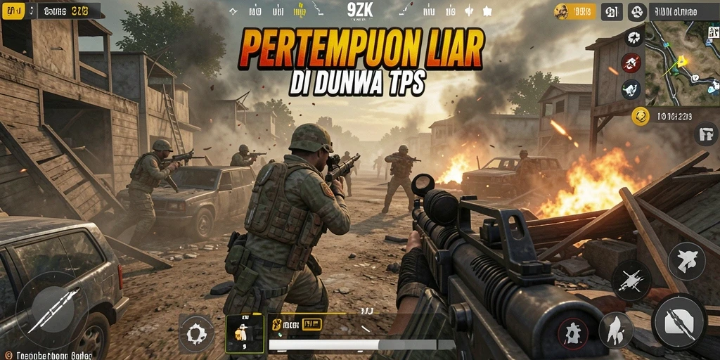 Screenshot gameplay 9ZK menunjukkan pertarungan intens di lingkungan yang menakjubkan.