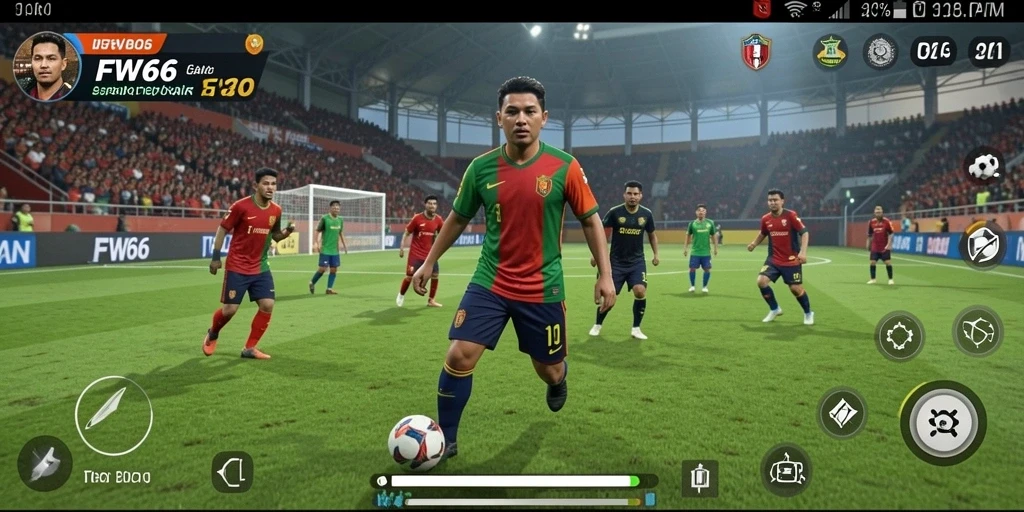 Tampilan gameplay FW66 yang menegangkan dan seru dalam aksi sepak bola.