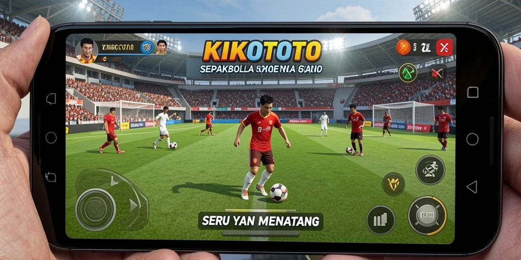 Tampilan gameplay seru KIKOTOTO di lapangan sepakbola.