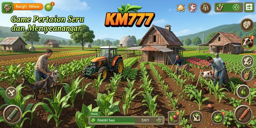 Tampilan gameplay KM777 yang menakjubkan dengan aktivitas pertanian.