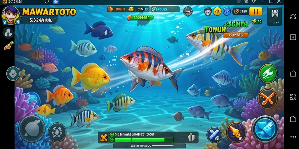 Tampilan gameplay Tembak Ikan yang menarik dan penuh warna.