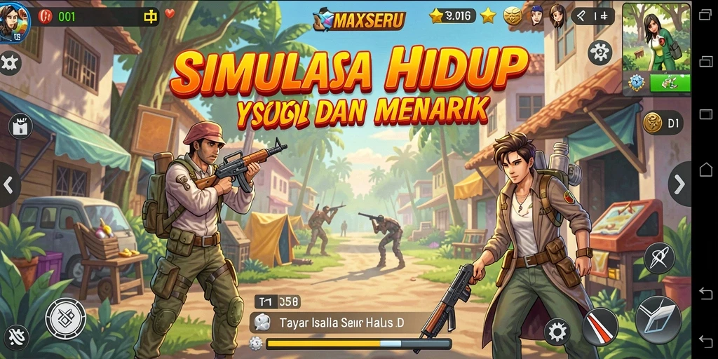 Tampilan gameplay seru dalam MAXSERU yang mengajak pemain berimajinasi.