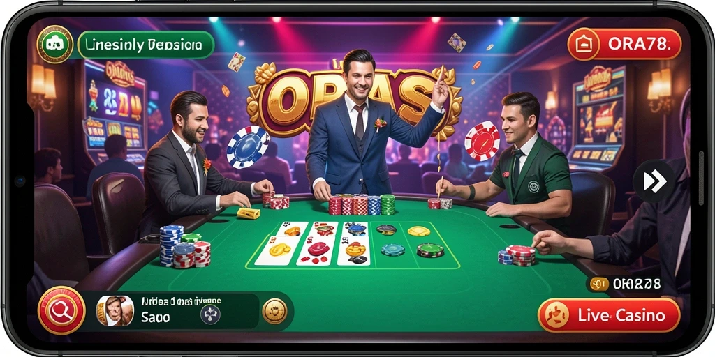 Tampilan gameplay ORA78 dengan dealer langsung dan permainan seru.