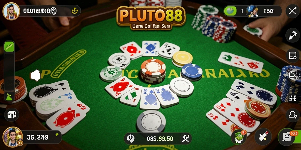 Screenshot gameplay menunjukkan suasana bermain Gaple yang seru dan interaktif di PLUTO88.
