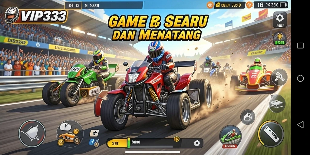 Screenshot gameplay dari VIP333 menampilkan aksi balap yang mendebarkan.